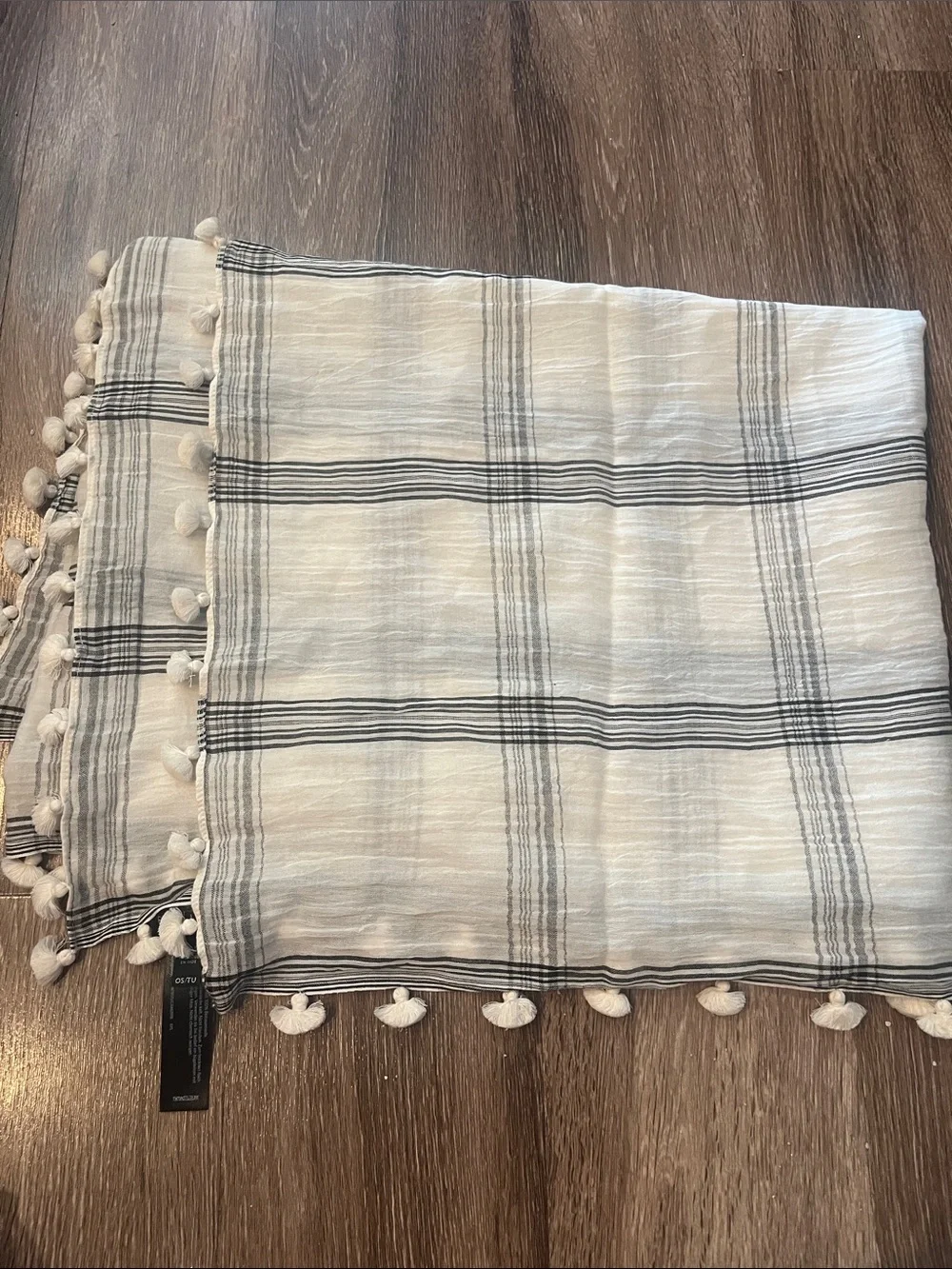 Eileen Fisher white and Black Striped Tassel Scarf